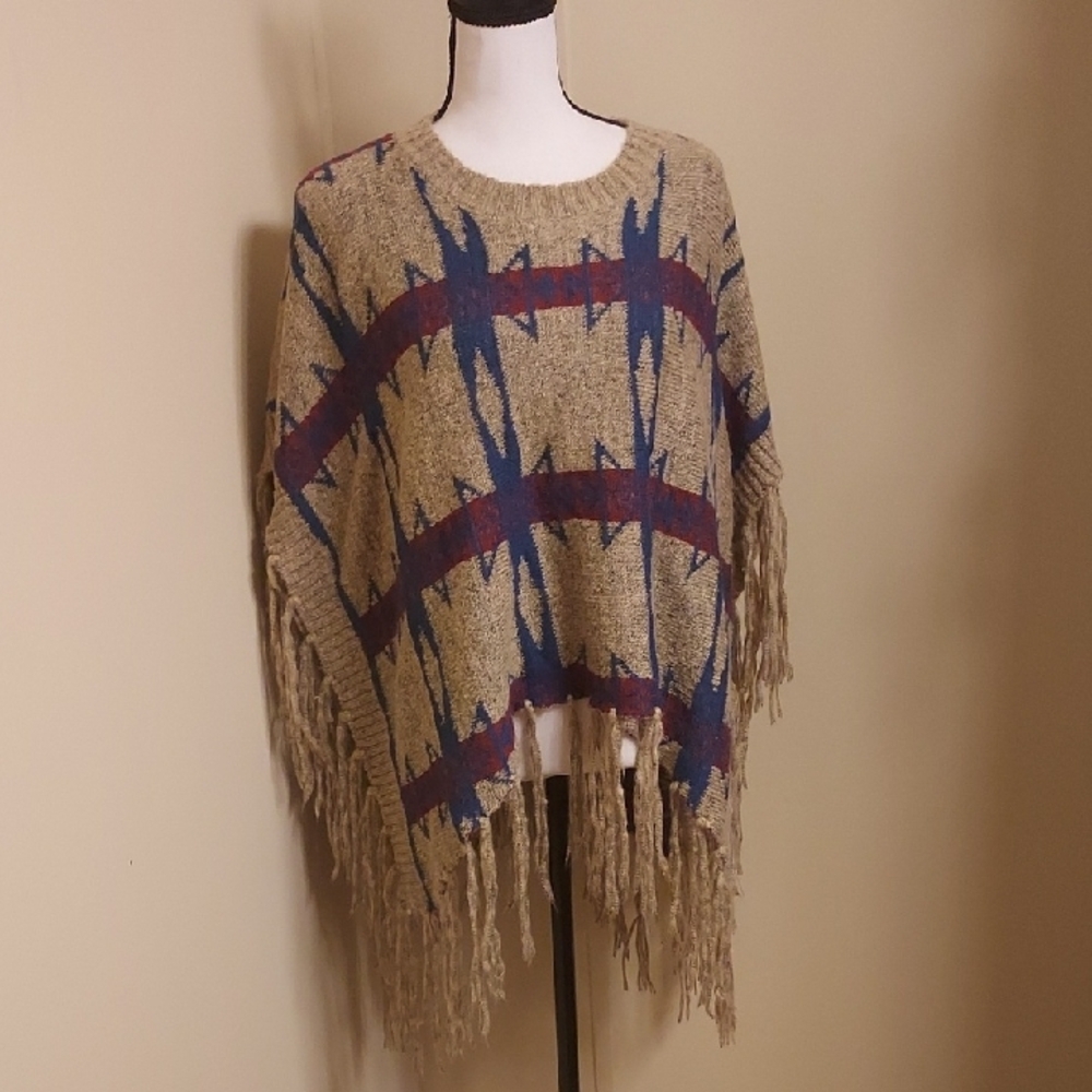 Paradis Miss Tan and Blue Shrug with Fringe